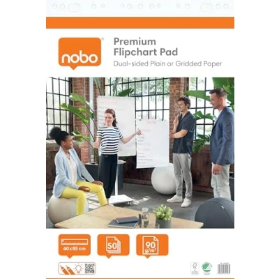 Abbildung von Nobo Premium Flipchart Block 60 x 85 cm, doppelseitiges Papier, blanko &amp; kariert, 50 Blatt, 90 g/m², 1 Packung, gerollt verpackt, für Meetings Brainstorming überall, 1915657