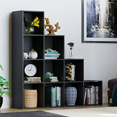Abbildung von Vida Designs Durham Treppenregal Bücherregal Regale Aufbewahrung Organizer Wohnzimmer Möbel (10 Würfel, Schwarz)