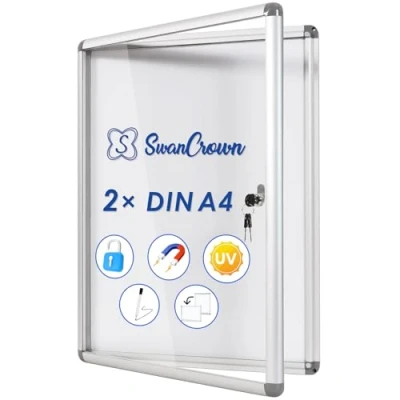 Abbildung von Swansea Schaukasten 2xA4, Abschließbar, Innen, Magnetisch, Aushangkasten mit Aluminiumrahmen, Acrylglas Flügeltür, Infotafel für die Wand, 36 x 49 cm (BxH)