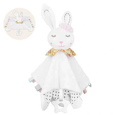 Abbildung von Vicloon Schmusetuch, schmusetuch Baby Hase mit Knisterfolie und Glöckchen, Weich Waschbar Junge mädchen,Baby Kuscheltier 28 x 27 cm Weiß