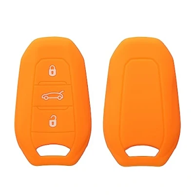 Abbildung von kwmobile Autoschlüssel Silikon Hülle kompatibel mit Peugeot Citroen 3 Tasten Smartkey (nur Keyless Go) Schlüsselhülle in Fruity Orange