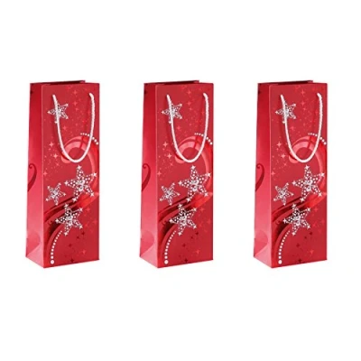 Abbildung von SIGEL GT109 Premium Flaschen Geschenktüten aus Papier 3er Set mit Rot und Weißprägung für Weihnachten &quot;Wave&quot;