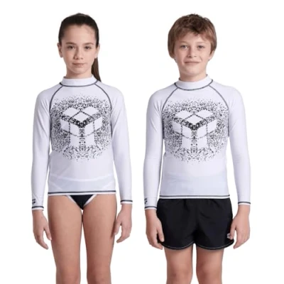 Abbildung von Arena Jungen Unisex Jr Rash Vest L/S Graphic Shirt, White Black, 140 EU