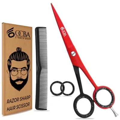 Abbildung von OCBA Professionelle Friseurschere, 15,2 cm, scharfe Haarschneideschere für Friseure, Friseure und Stylisten, Bart Männer Frauen (Rot/Schwarz)