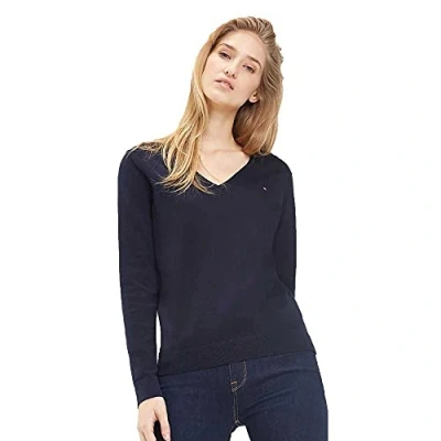 Abbildung von Tommy Hilfiger Heritage V NECK Strickpullover, Damen, Größe: XXS, Midnight