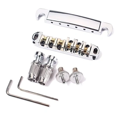 Abbildung von Alnicov Tune O Matic Gitarrensattel aus Messing mit Steg und Saitenhalter,Roller Sattel Bar， Chrom