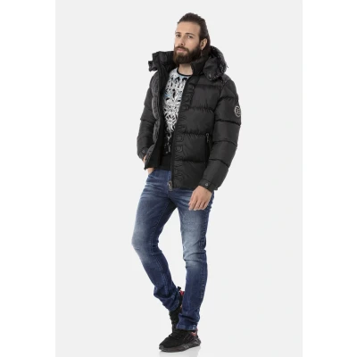 Abbildung von Cipo &amp; Baxx Herren Jacke Steppjacke Kapuzenjacke Basic CM224 Schwarz L