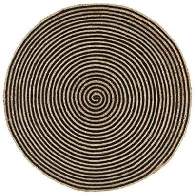 Abbildung von vidaXL Teppich Handgefertigt mit Spiralen Design Wohnzimmerteppich Jute Kurzflor Handwebteppich Naturteppich Geflochten Schwarz 150 cm
