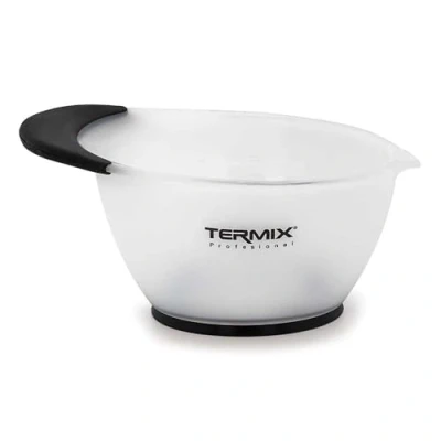 Abbildung von Termix professionelle Schüssel für Tönungen. Farbe: Weiß. Widerstandsfähig und lichtdurchlässig. Messanzeige in ml oz, von 45 bis 360 ml. Professionelles Färbezubehör den Friseursalon