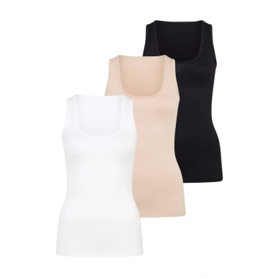 Abbildung von Lascana 3 PACK Unterhemd/shirt, Damen, Größe: 32/34, Beige schwarz weiß