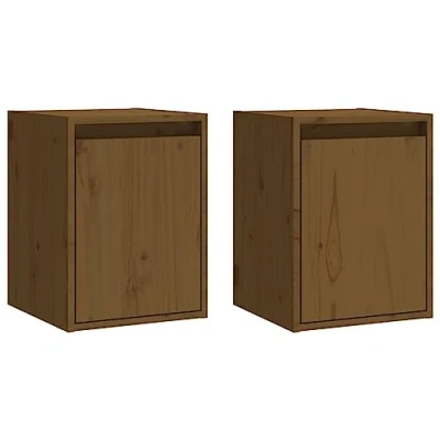 Abbildung von vidaXL 2X Wandschrank Hängeschrank TV Schrank Holzschrank Möbel Regal Aufbewahrung Wohnzimmer Bücherschrank Honigbraun 30x30x40cm Massivholz Kiefer