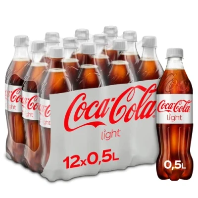 Abbildung von Coca Cola Light prickelndes Erfrischungsgetränk mit originalem Coke Geschmack ohne Zucker und Kalorien koffeinhaltiger Softdrink in Einweg Flaschen (12 x 500 ml)