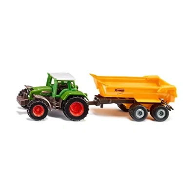 Abbildung von siku 1605, Fendt Traktor mit Krampe Muldenkipper, Spielzeug Traktor, Metall/Kunststoff, Grün/Gelb, Abnehmbare Kabine, Kippbare Mulde, Anhänger gummierten Leichtlaufrädern, Anhängerkupplung