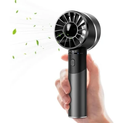 Abbildung von JATEKA Mini Handventilator USB Wiederaufladbar, 2600mAh Edelstahl Tragbarer Akku Ventilator mit 4 Geschwindigkeiten für Bis zu 16 Std Laufzeit, Kompakt Reise, Büro, Zuhause &amp; Outdoor (Schwarz)