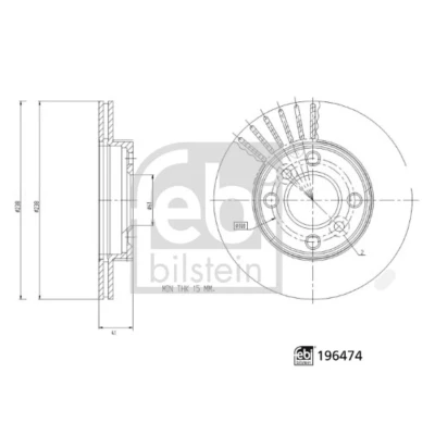 Abbildung von FEBI BILSTEIN Bremsscheibe DACIA: Spring EV Vorderachse 238mm 17mm 5 loch 100mm innenbelüftet 196474 Bremsscheiben, Scheibenbremsen
