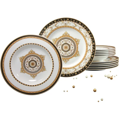 Abbildung von CreaTable Tafelservice &quot;Teller Set, Geschirr Set Majestosa&quot;, (Set, 12 tlg., Teller für 6 Personen), Service, Dekor schwarz abgesetzt, Teile, Personen