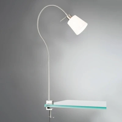 Abbildung von Fischer &amp; Honsel Klemmleuchte, Jam nickelfarben matt Stoffschirm sandfarben Leinen/weiß B: 11,00 cm, H: 60,00 Ausladung Wand: 45,00 cm mit Schnurschalter 1x E14 max. 10 Watt 30324