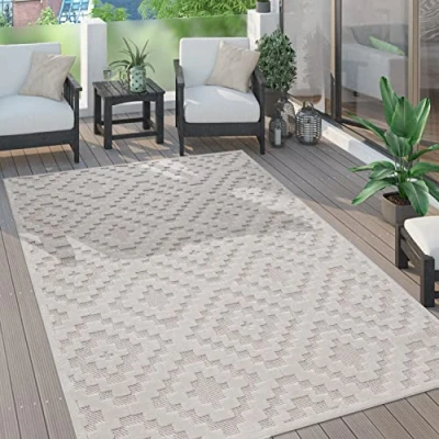 Abbildung von Paco Home Teppich &quot;Livorno 672&quot;, rechteckig, Uni Farben, Scandi, Rauten Muster, Hoch Tief Effekt, Outdoor geeignet
