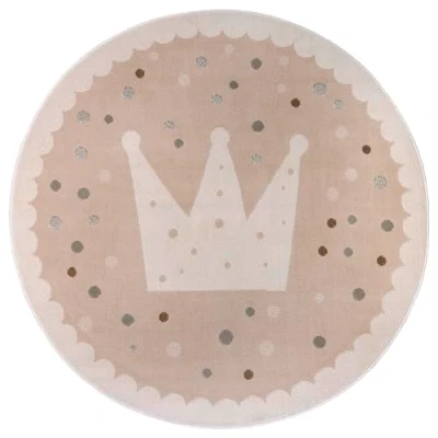 Abbildung von Hanse Home Adventures Kinderteppich Rund Krone Muster Teppich Junge Mädchen für Kinderzimmer, Spielzimmer, Jugendzimmer, Wohnzimme Beige Creme, 100cm
