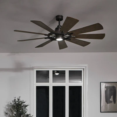 Abbildung von Kichler KLF Gentry 65 WZ Deckenventilator Ø165cm LED 14W 3000K für den Innenbereich Zink wetterfest, Holzfurnier Nussbaum weiss/dunkel dimmbar