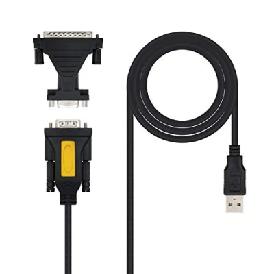 Abbildung von Nanocable 10.03.0002 USB zu SERIE Druckerkonverter, Typ A/M RS232 DB9/M DB25/M, männlich männlich, schwarz, 1.8 mts