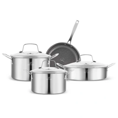 Abbildung von Karaca Pfannen Set Ceramica Steel 3Ply Edelstahl Kochgeschirr Kochtopf Set, Rostfrei Bratentopf Fleischtopf Stieltopf