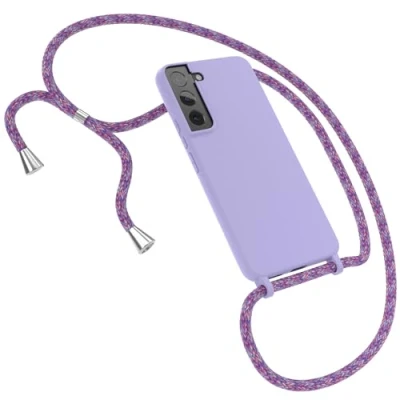Abbildung von EAZY CASE Handytasche zum Umhängen kompatibel mit Samsung Galaxy S22 5G Handy Schutzhülle Band, Necklace Hülle, farbig TPU Case, Lavendel Lila Schnur Unicorn Clips Silber