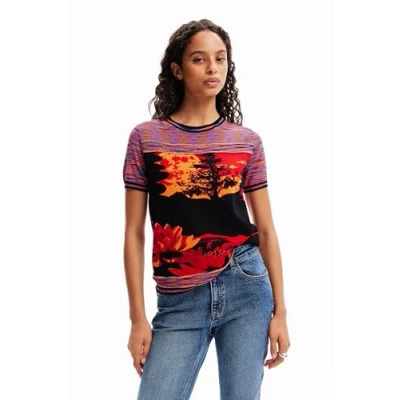 Abbildung von Desigual Landscape Tshirt print, Damen, Größe: Large, Orange