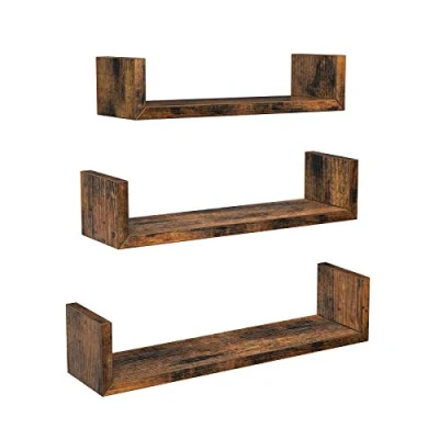 Abbildung von VASAGLE Wandregale in U Form, 3er Set, Schweberegale im Vintage Stil, Wandmontage, für Dekos, Wohnzimmer, Schlafzimmer und Büro, vintagebraun LWS034X01