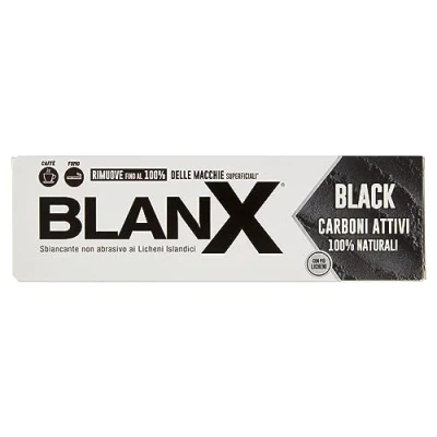Abbildung von Blanx Zahnpasta Black 75 ml, Whitening mit isländischen Flechten und 100% natürlichen Aktivkohle entfernt Flecken von Kaffee, Rauch Tee, vegan Friendly