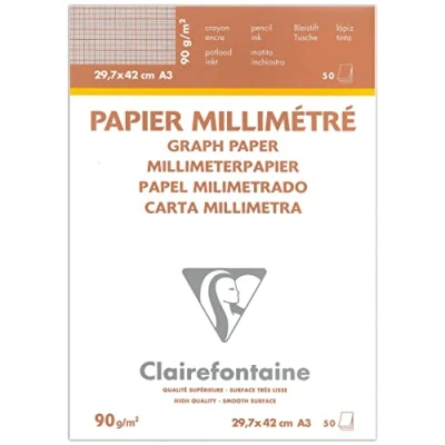 Abbildung von Clairefontaine 97136C Millimeterpapier Block verleimt (A3, 90 g, 50 Blatt) weiß