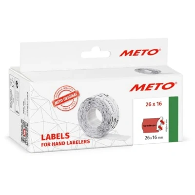 Abbildung von Original Meto Preisauszeichner Etiketten Vordruck « Sonderpreis » (26x16 mm, 1 zeilig, 6.000 Stück, fluor rot, permanent haftend)