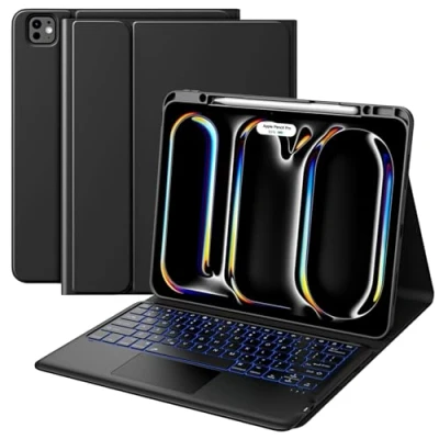 Abbildung von MoKo Integrierter Stifthalter, iPad Pro 13 Zoll 2024 Tastatur Schutzhülle mit Hinterlicht &amp; Touchpad, Abnehmbar Bluetooth Tastatur, Hülle für 2024, Schwarz