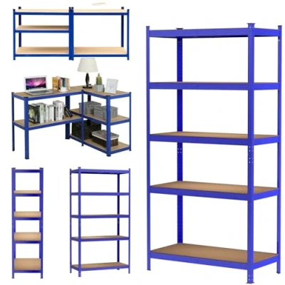 Abbildung von 200x100x50cm Lagerregal, Schwerlastregal, Steckregal Metallregal Kellerregal, Regal aus Metall, bis 875 kg belastbar, 5 verstellbare MDF Platten Kellerregal Werkstattregal Werkbank Garagenregal, Blau