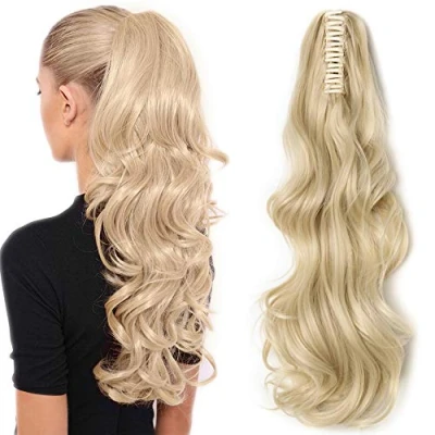 Abbildung von SEGO Ponytail Extension Pferdeschwanz Haarteil Haarverlängerung Zopf Hair Piece Haar Voluminös Wavy wie Echthaar Gebleichtes Blond Gewellt 18&quot;(45cm) 140g