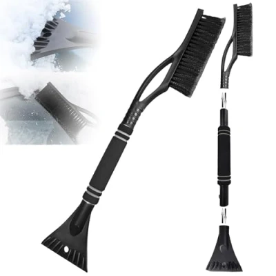 Abbildung von May Huang Auto Eiskratzer mit Besen 60cm, 2 in1 Reinigungsbürste Schneebesen, Schneebürste Schneekratzer und Bürste Schaumstoffgriff für PKW, LKW SUV (Schwarz)