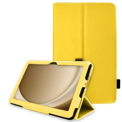 Abbildung von TECHGEAR Lederhülle für Samsung Galaxy Tab A9 Plus 11 Zoll (SM X210 / SM X215), Premium PU Leder, schmal, Standfunktion, Smart Schutzhülle mit Handschlaufe, automatischer Schlaf /Wachmodus, Gelb