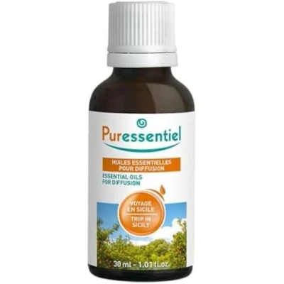 Abbildung von Puressentiel Diffuse Reise nach Sizilien Duftmischung Ätherische Öle zur Diffusion Zerstäuber Zen 100% rein und natürlich Mit fruchtigen, sanften belebenden Noten 30 ml