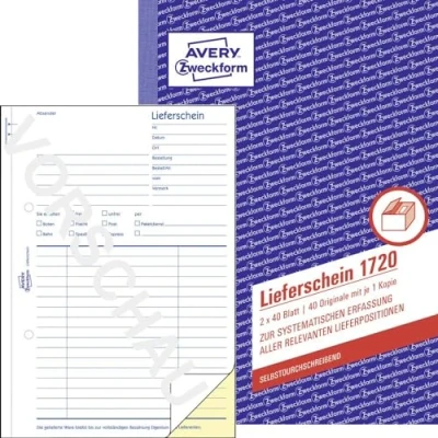 Abbildung von AVERY Zweckform 1720 Lieferschein (A5, selbstdurchschreibend, 2x40 Blatt) weiß/gelb