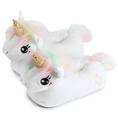 Abbildung von Corimori PLÜSCHTIERPANTOFFELN Hausschuh, Größe: One Size, Mia das einhorn weiß Schuhe