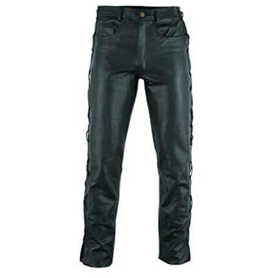 Abbildung von Texpeed Lederjeans Herren geschnürt seitlich Rindsleder Oben genarbtes Echtleder Lässige Motorrad Biker Lederhose Schwarz L