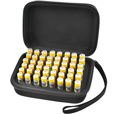 Abbildung von Batterie Aufbewahrungsbox Batteriebox Hält 48 Batterien AAA mit Handschlaufe Schwarz