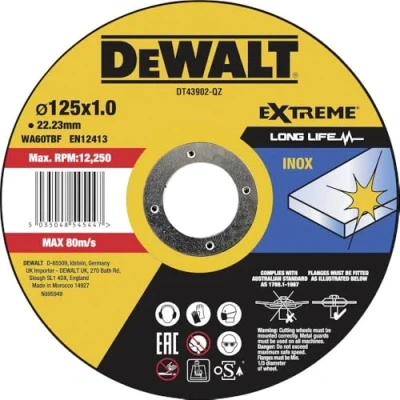 Abbildung von DeWALT DT43902 QZ, Schneidedisk, Flache Mitte, Edelstahl, Jede Marke, 2,22 cm, 12,5 cm