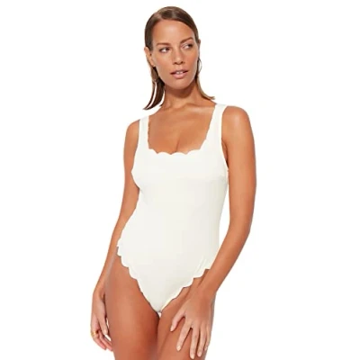 Abbildung von TRENDYOL Damen Badeanzug, strukturiert, gestrickt Bademode, Natur, 44 DE