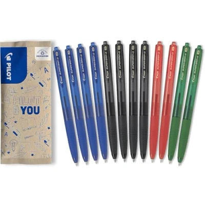 Abbildung von Pilot Pen Super Grip G, Druckkugelschreiber, 12er Set in M (Blau, Schwarz, Rot, Grün)