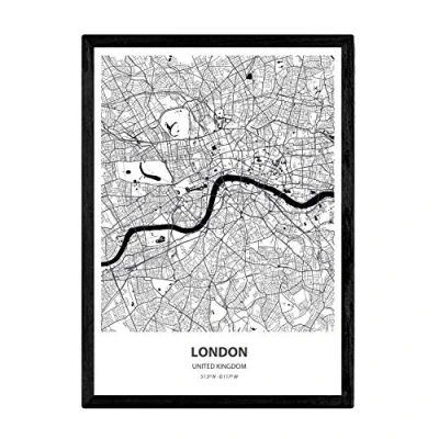 Abbildung von Nacnic Poster mit Karte von London UK. Sheets Städte UK Meere und Flüsse in schwarz weiß. A3