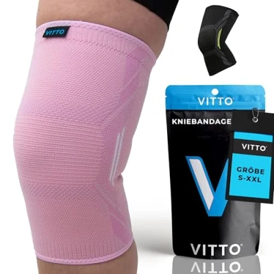 Abbildung von VITTO Kniebandage Männer/Damen Bandage Knie zur Linderung von Knieschmerzen, Arthrose Knie, Meniskus (Rosa, XXL)