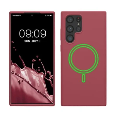 Abbildung von kwmobile Hülle kompatibel mit Samsung Galaxy S22 Ultra magnetisches Silikon Case MagSafe Cover gummiert Dark Rose