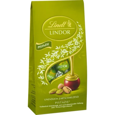 Abbildung von Lindt Schokolade LINDOR Kugeln Pistazie 137 g Beutel ca. 10 Vollmilchschokolade mit zartschmelzender Pistazien Füllung Pralinen Geschenk Schokoladen