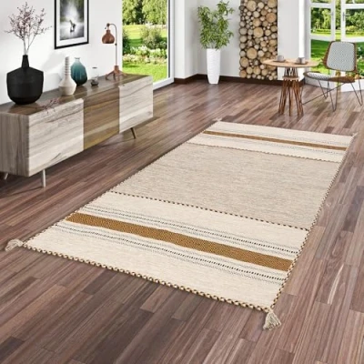 Abbildung von Pergamon Natur Teppich Kelim Navarro Curry Beige in 6 Größen